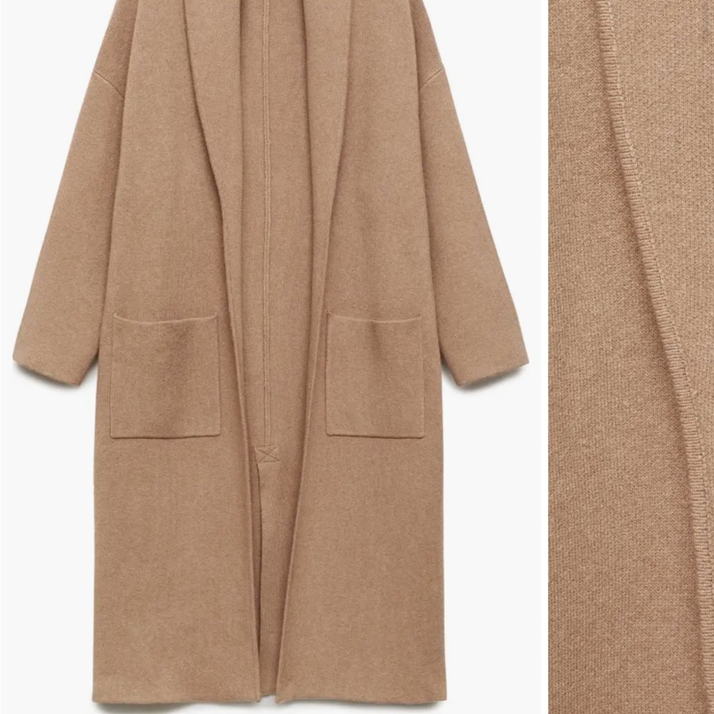 Mango Tan Cardigan Sweater with Open Front